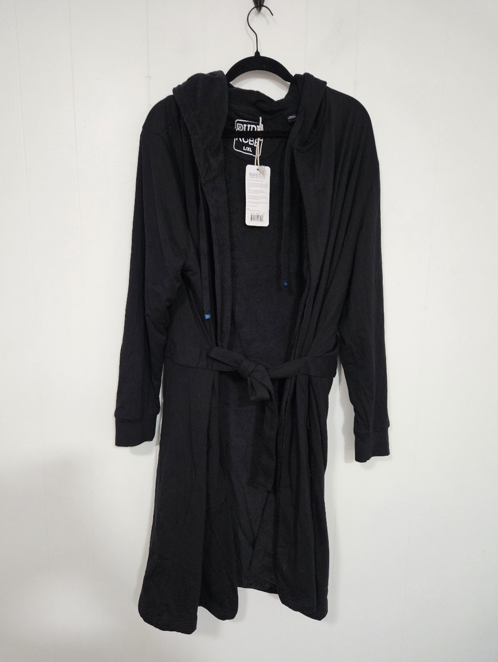 NWT Dude Robe Black Hooded Robe with Drawstring